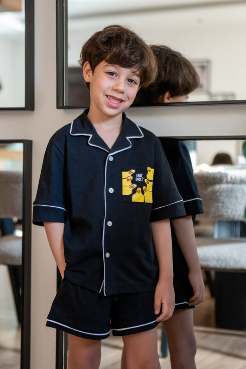 Kids unisex summer pajama set Black t-shirt + shorts